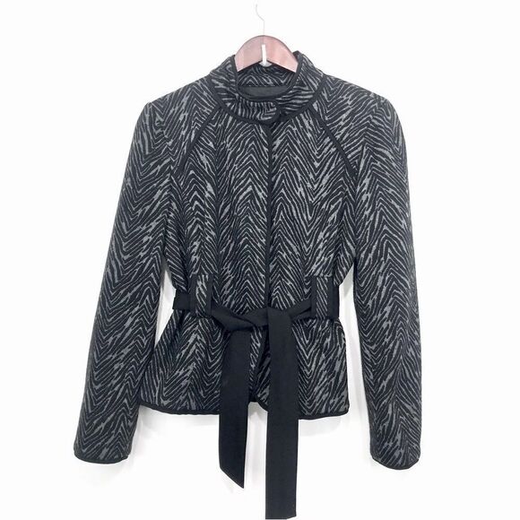 Sandro Sportswear Black Gray Animal Print Sash Waist Blazer Jacket - Picture 2 of 16